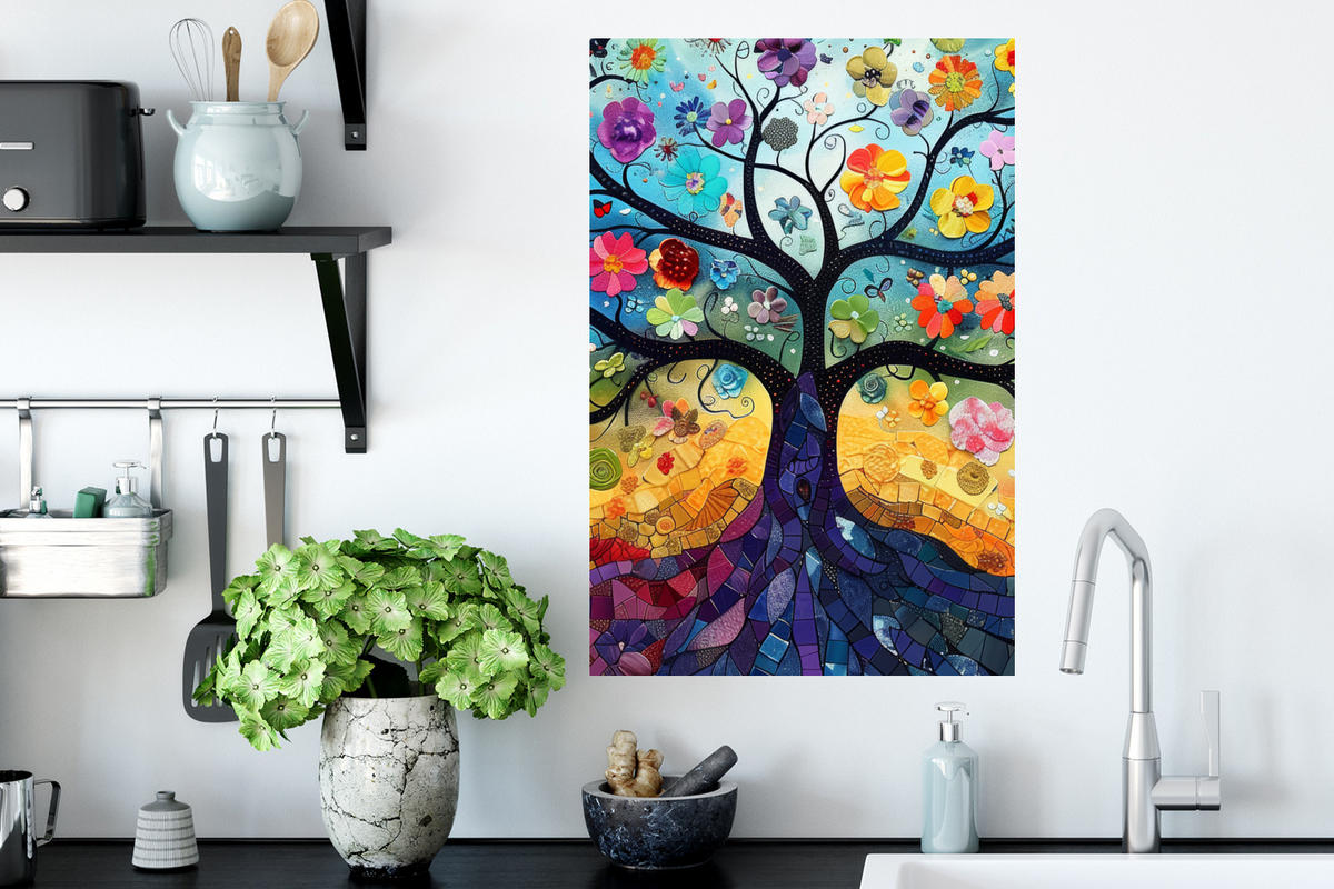 WANDTATTOO Kunst - Baum des Lebens - Blumen - Hippie 40x60 cm - Dunkelblau, Kunststoff (40/60/0.1cm) - MuchoWow