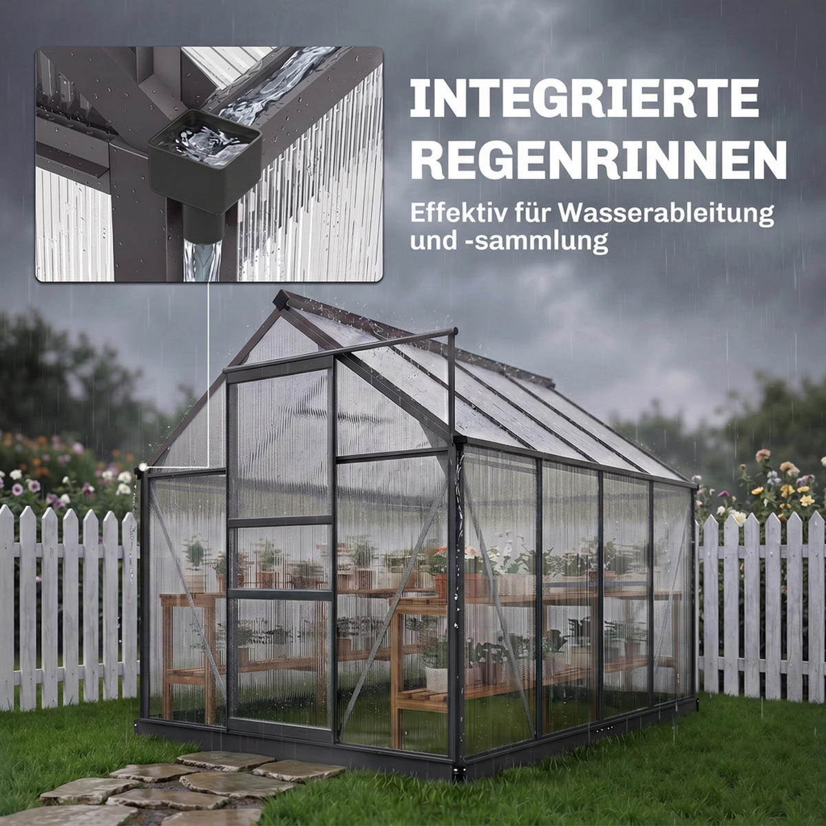 GEWÄCHSHAUS Aluminiumlegierung Polycarbonat Grau - Grau, Metall (252/201/190cm) - Outsunny