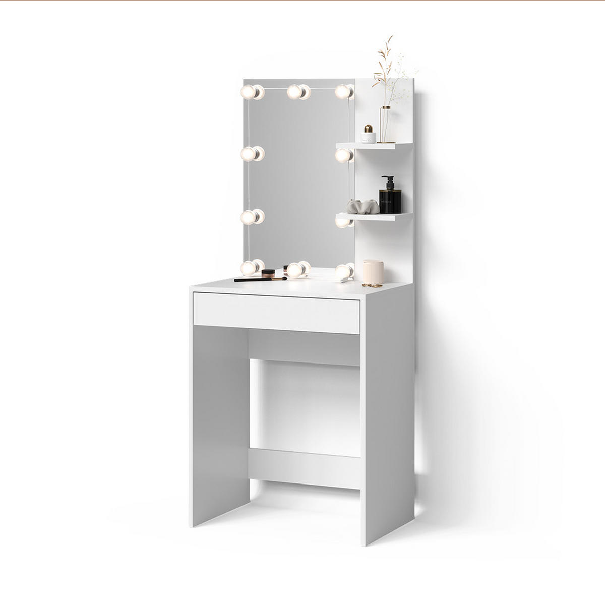 SCHMINKTISCH Nola Weiß 60 cm mit LED Beleuchtung - Weiß, Holzwerkstoff (60/140/40cm) - Livinity®