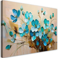 WANDBILD türkise blumen pflanzen naturstrauß - Türkis, Textil (60/40cm) - Feeby