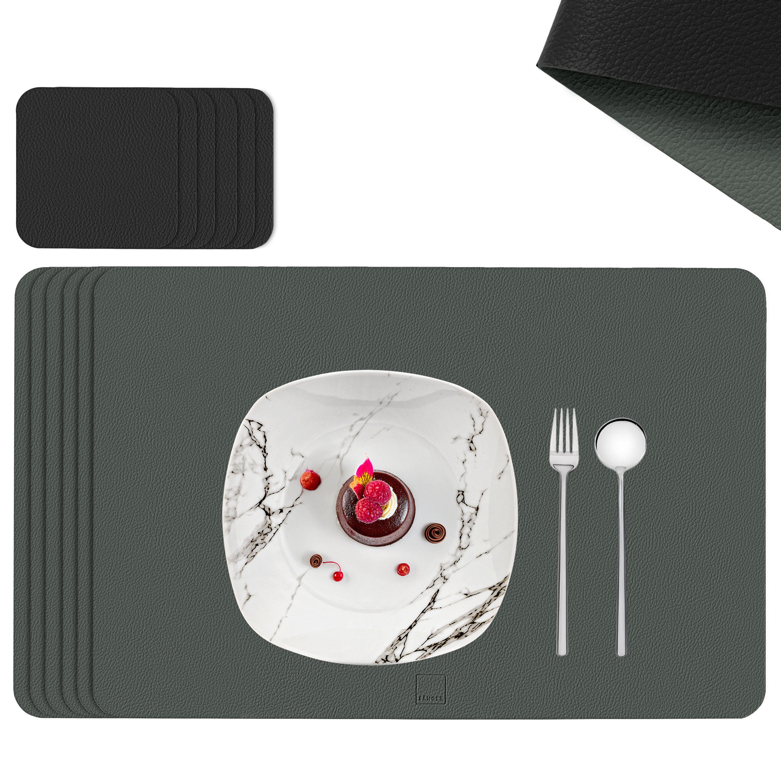TISCHSET - Kunstleder - Doppelseitig - Grau/Schwarz - Rechteckig - 44,5x30cm - 12 Stück - Grau, Kunststoff (44.5/30cm) - Sänger
