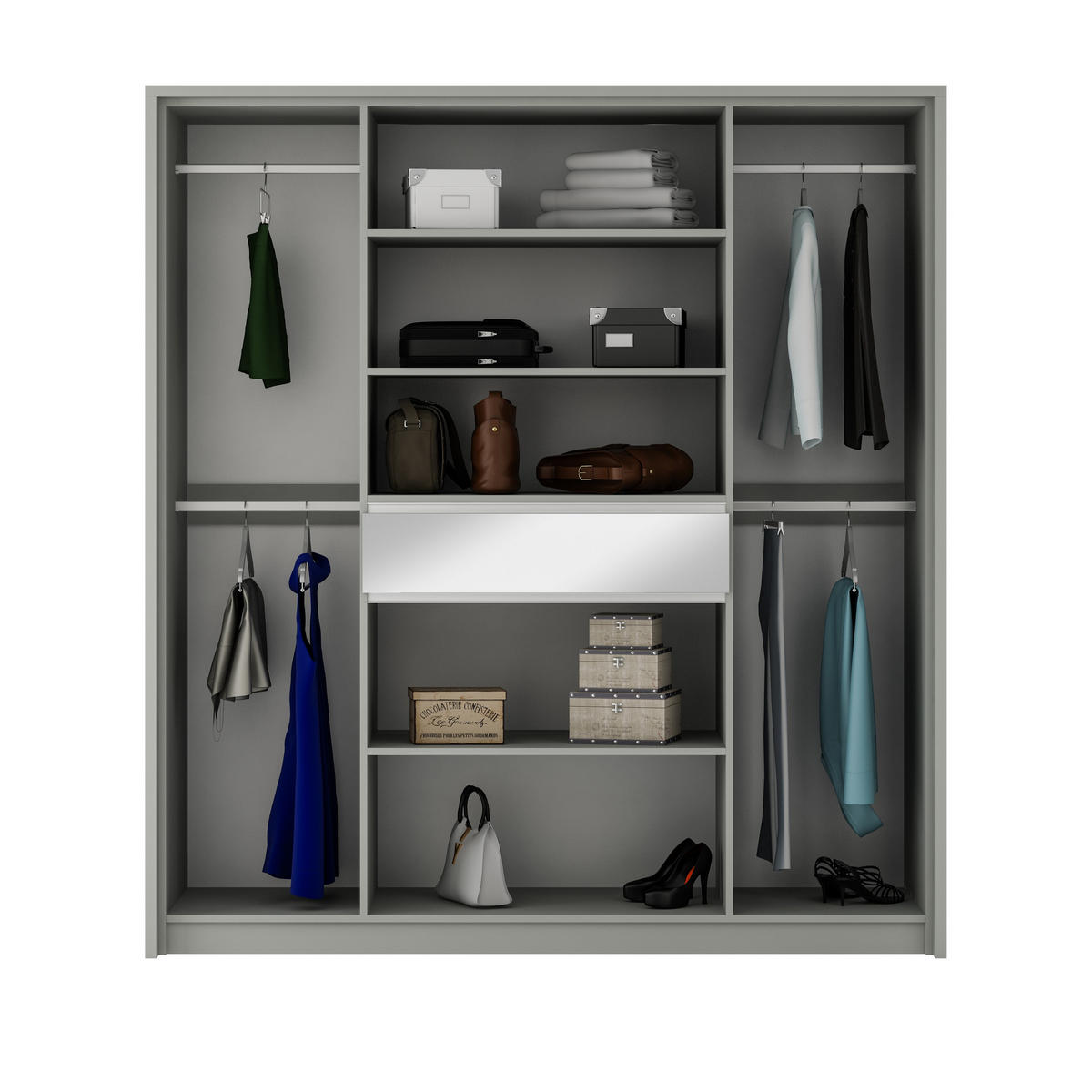 SCHWEBETÜRENSCHRANK RUMBLE 200/217/65 cm 3-türig mit Spiegel Weiß - Weiß, Holzwerkstoff (200/217/65cm) - MASSENO