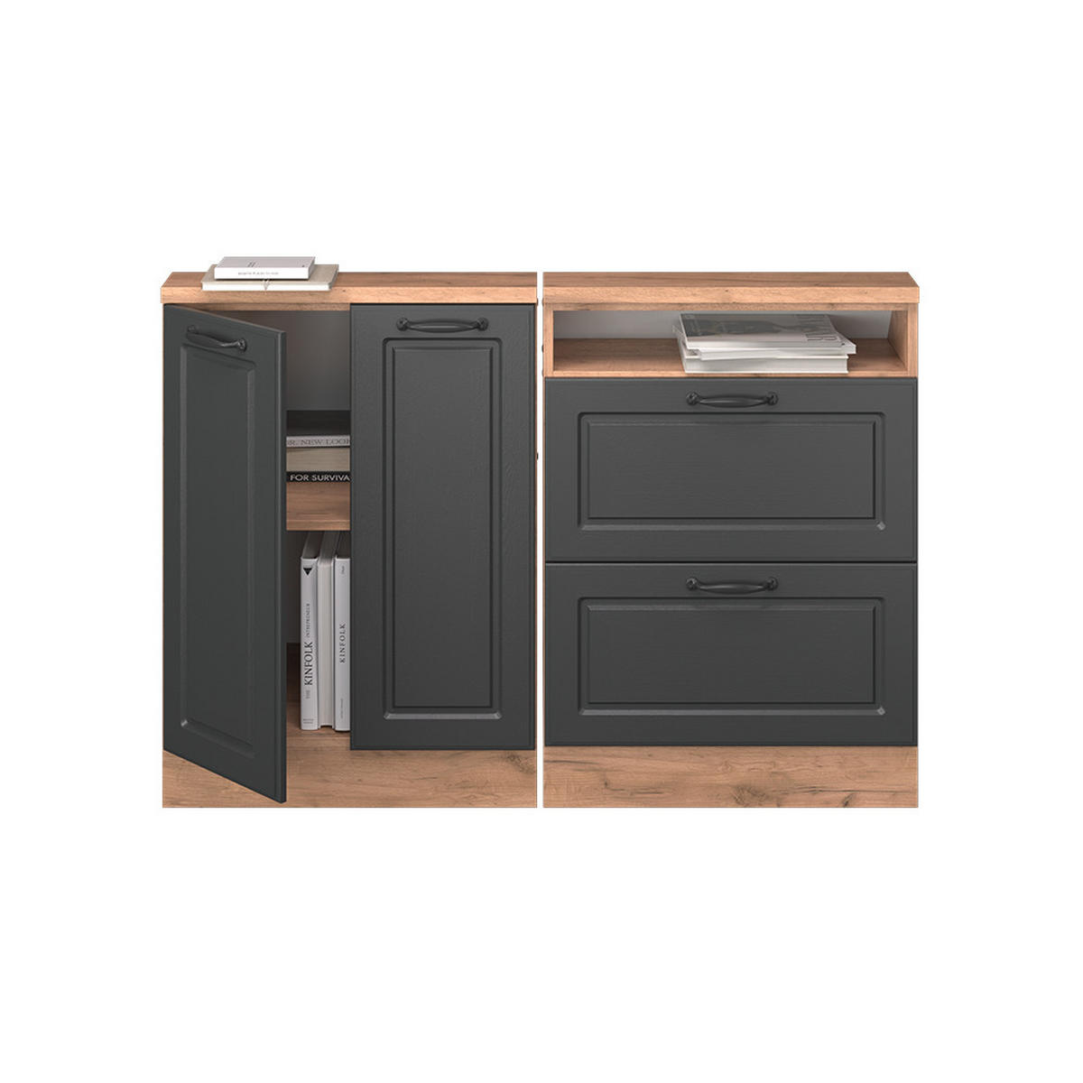 DACHSCHRÄGENSCHRANK-SET Rion Anthrazit Landhaus/Goldkraft Eiche 2er Set - Honigeiche/Anthrazit, Holzwerkstoff (120/81.6/46cm) - Vicco