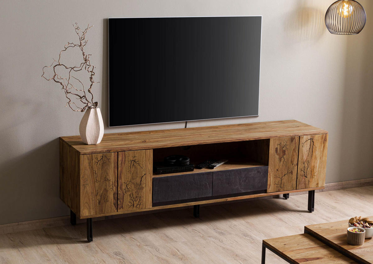 TV-BOARD Sheesham 185x45x60 natur unbehandelt LICHTENBERG #117 - Naturfarben, Holz (185/60/45cm) - Massivmoebel24