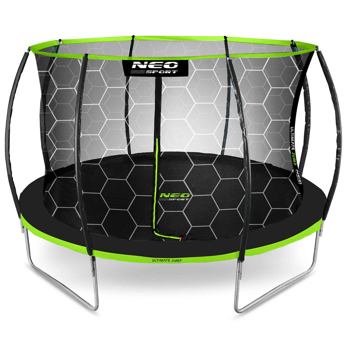 PROFILIERTES Gartentrampolin 12 ft/374 cm mit Innennetz - Grün, Metall (374/374cm)