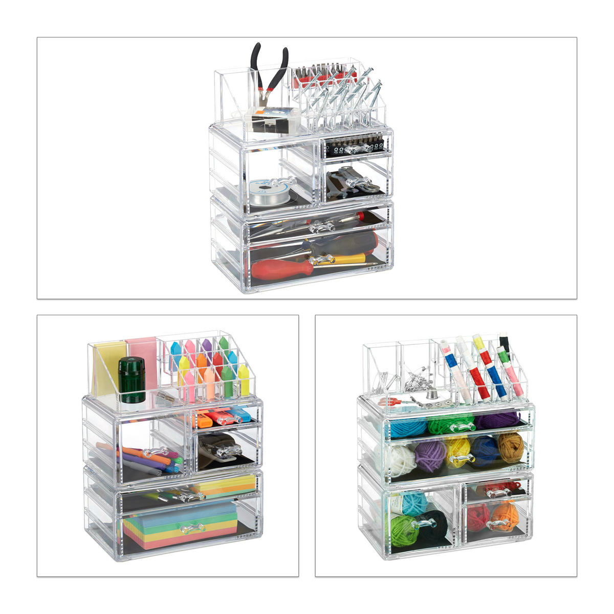 MAKEUP Organizer - Transparent, Kunststoff (23.5/29.5/14cm) - Relaxdays