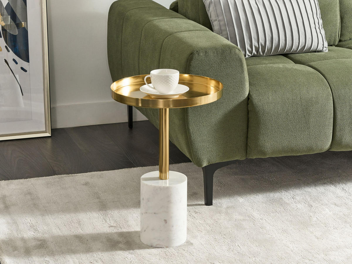 BEISTELLTISCH Metall/Marmor gold/weiß rund 36 cm Camelo - Goldfarben/Weiß, Metall (36/36/52cm) - Beliani