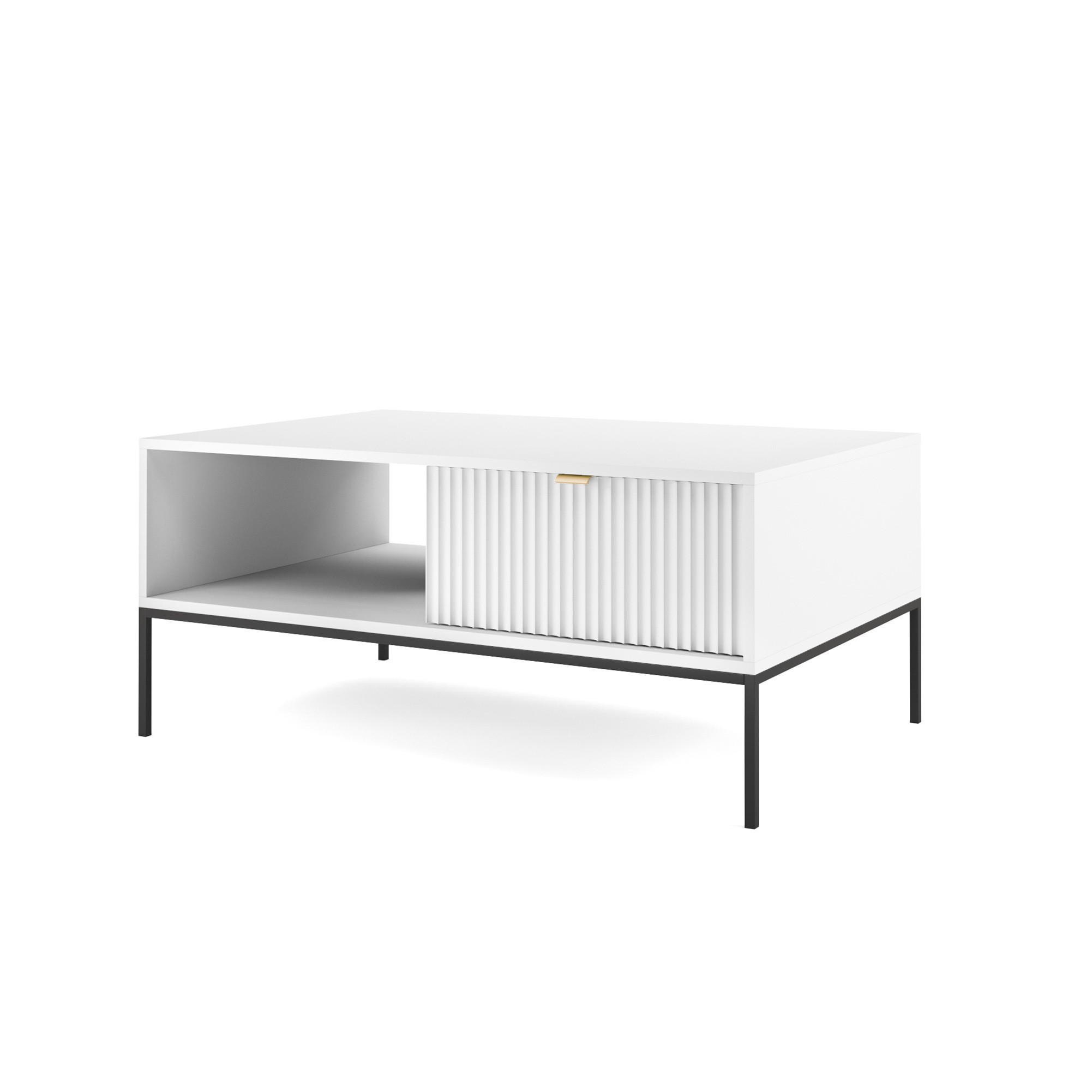 COUCHTISCH Nova Weiß, Schwarze Beine, mit Schublade - Schwarz/Weiß, Holzwerkstoff/Metall (68/104/46cm) - Bettso