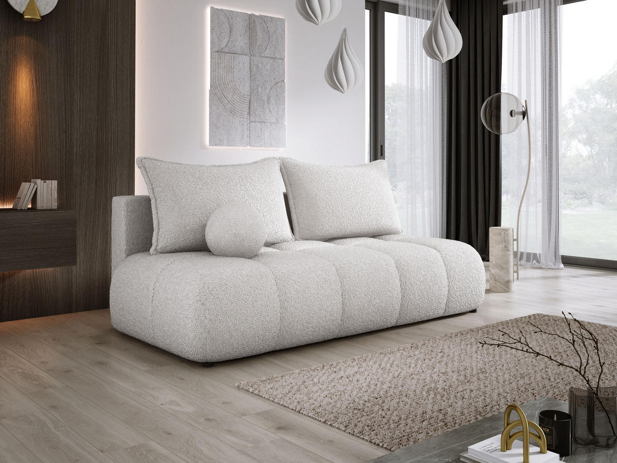SOFA COCO MINI SCHLAFSOFA mit Bettfunktion, Anthology Stoffbezug, 2-Sitzer, freistehend, Größe: 205x105x97 cm, Esche - Eschefarben, Holz/Textil (205/97/105cm) - DomoHome