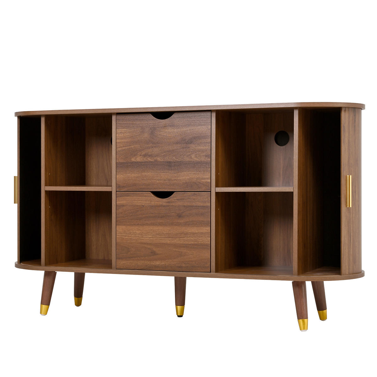 SIDEBOARD Nussbaum 140/40/79,5 cm aus MDF mit Schiebetüren, Schubladen und offenen Fächern - Nussbaumfarben, Holzwerkstoff/Metall (140/79.5/40cm) - CHICFURN
