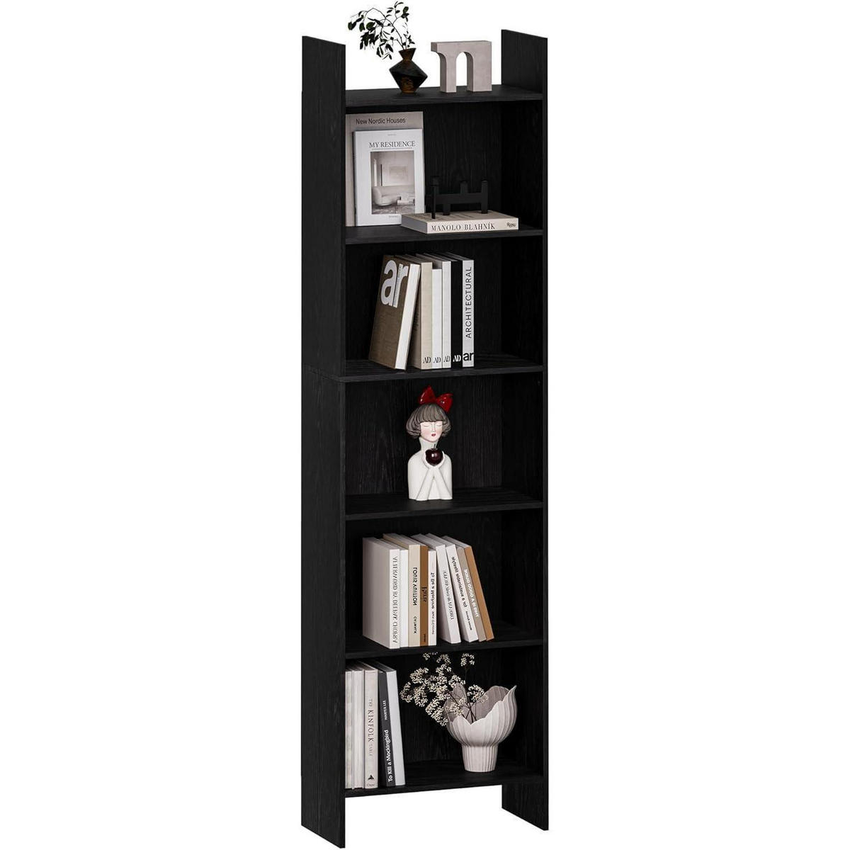 BÜCHERREGAL Standregal 6 Fächer Schwarz 24 x 48 x 170 cm - Schwarz, Holzwerkstoff (48/170/24cm)