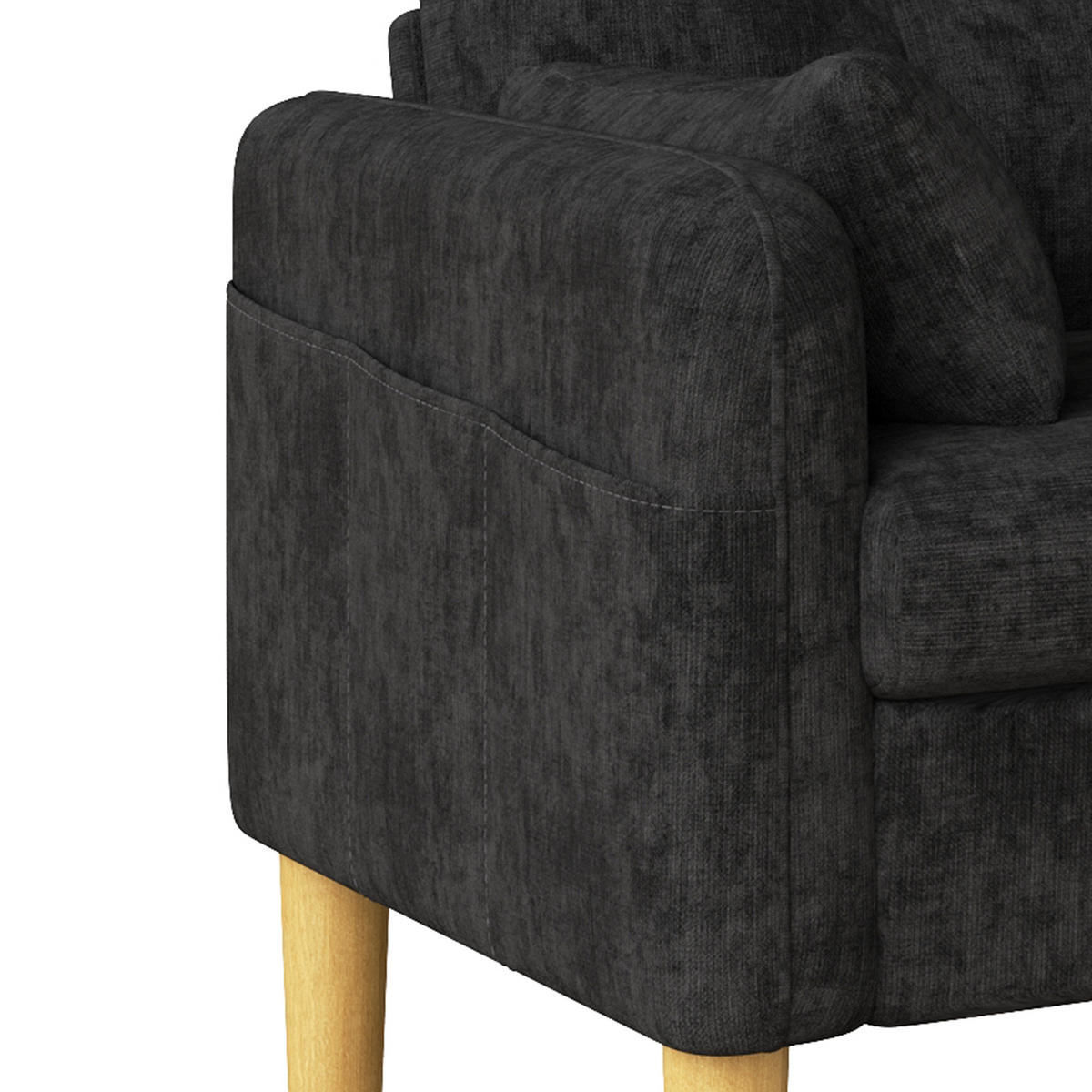 2-SITZER-SOFA Chenille mit Aufbewahrungstasche, DE-33242, Grau - Grau, Holzwerkstoff (119/85/78cm) - ComfortXL