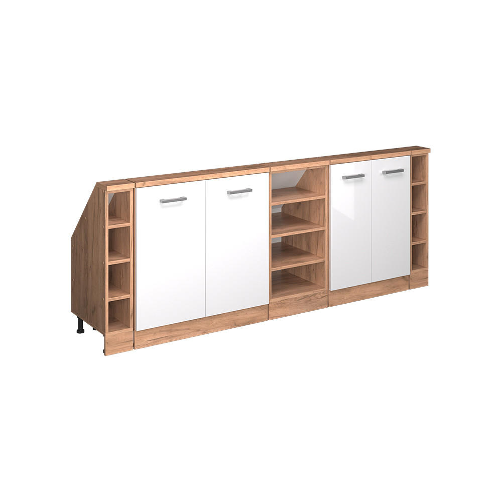 Vicco KUCHYŇSKÁ SKŘÍŇKA POD ŠIKMOU STŘECHU R-Line Bílá vysoký lesk 210 cm Sada 5 kusů