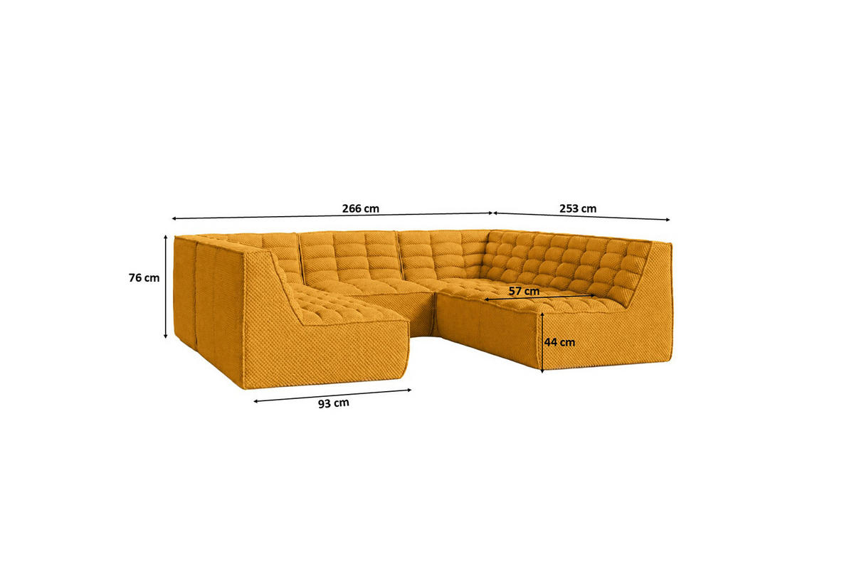 ROHOVÁ SEDAČKA modulární Corner ve tvaru U, plyšová tkanina Pop, Hořčicová, LAZY U CORNER - žlutá, dřevo (266/76/253cm) - Kaiser Möbel