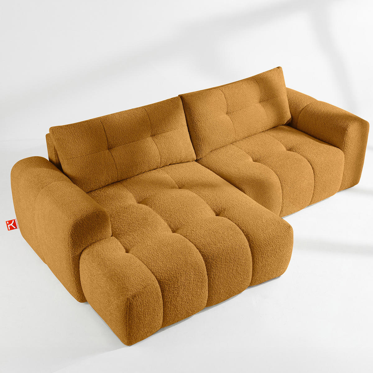 ECKSOFA MIT HOCKER RAVIA, Bouclé, Honigfarbe - Honig, Holz/Textil (96/50cm) - KONSIMO®