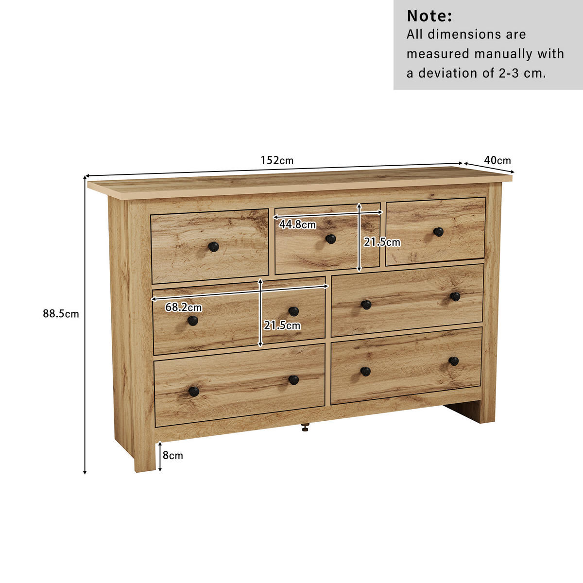 SIDEBOARD Holz 7 Schubladen Modern Stauraum Minimalistisch - Naturfarben, Holzwerkstoff (40/89/152cm) - FLIEKS