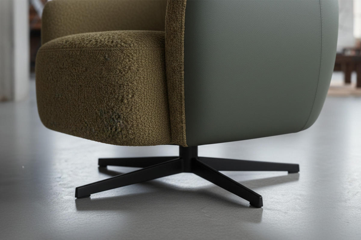 DREHSESSEL BRITTO Grün Kunstleder, Bouclé Drehbar (360°) - Schwarz/Grün, Textil/Metall (81/85/83cm) - KAWOLA