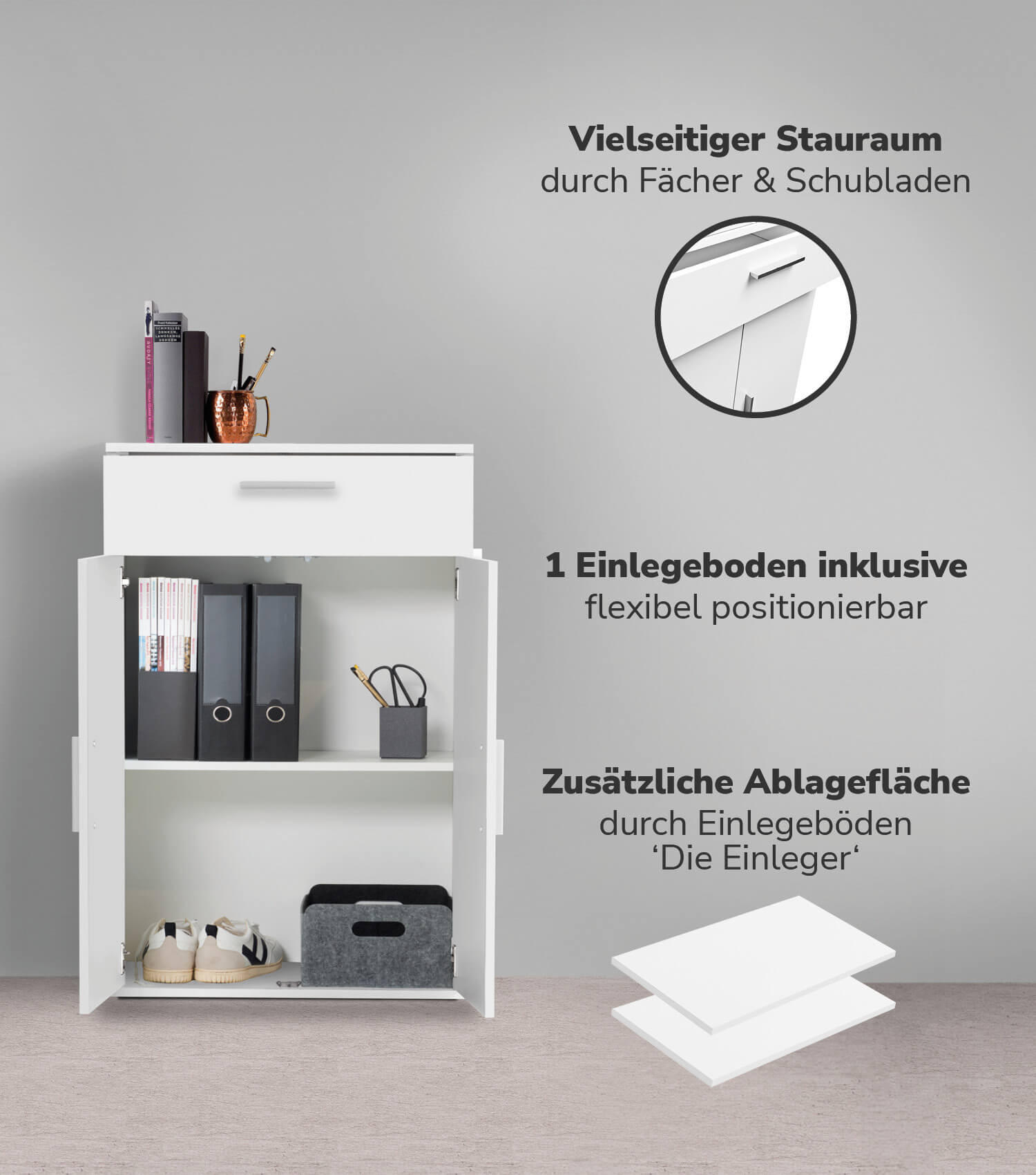 MEHRZWECKSCHRANK Der Praktische - Weiß, Holzwerkstoff (60/91/34cm) - Mokebo