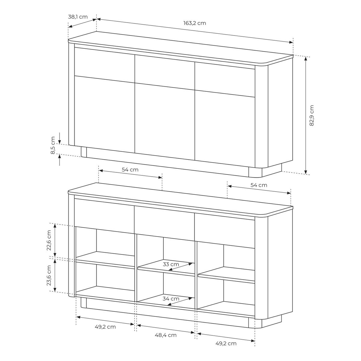 SIDEBOARD OMBRA 163,2/82,9/38,1cm mit 3 Schubladen 3 Türen Eichefarben - Eichefarben, Holzwerkstoff (163.2/82.9/38.1cm) - MASSENO