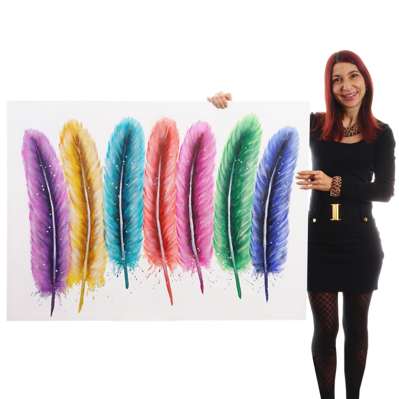 ÖLGEMÄLDE FEDERN HANDGEMALT Mehrfarbig - Multicolor, Textil (120/90cm) - MCW