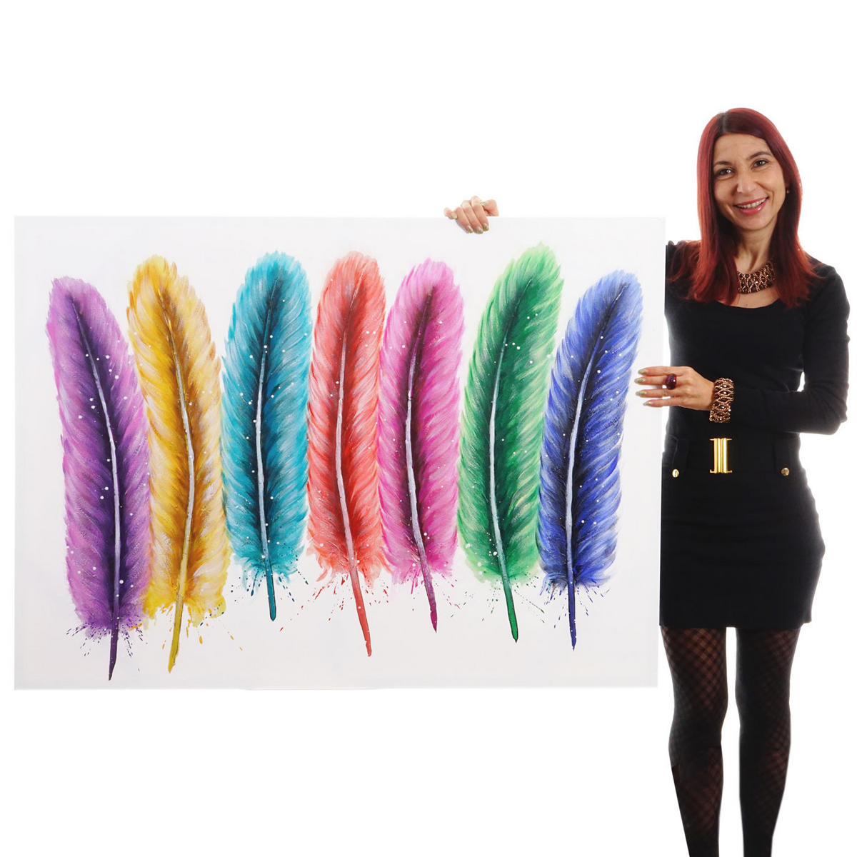 ÖLGEMÄLDE FEDERN HANDGEMALT Mehrfarbig - Multicolor, Textil (120/90cm) - MCW