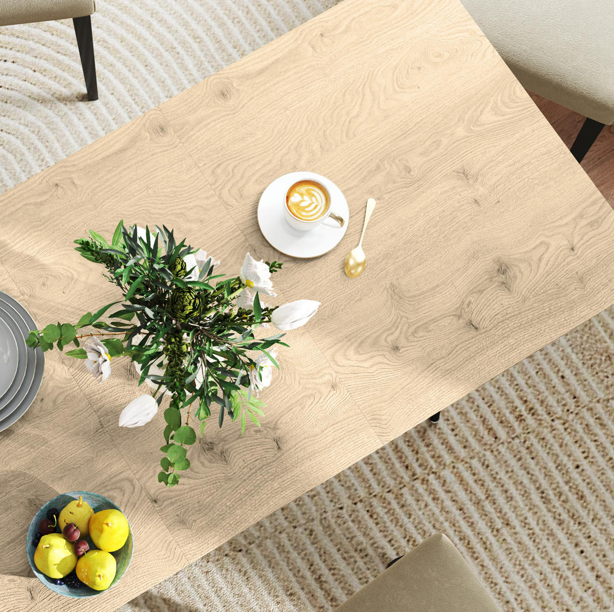 ESSTISCH aus MDF 160x75x77 cm Natur ausziehbar mit versteckter Einlegeplatte und Stahlgestell - Braun, Holzwerkstoff (160/75/77cm) - Modfu