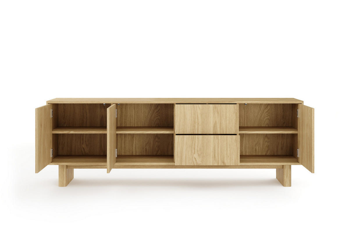 TV-BOARD VIRONE (Geölte Eiche, 3 Türen, 2 Schubladen, Vollauszug, Push-to-Open) - Eichefarben, Holz/Holzwerkstoff (183/62/38cm) - Ravio