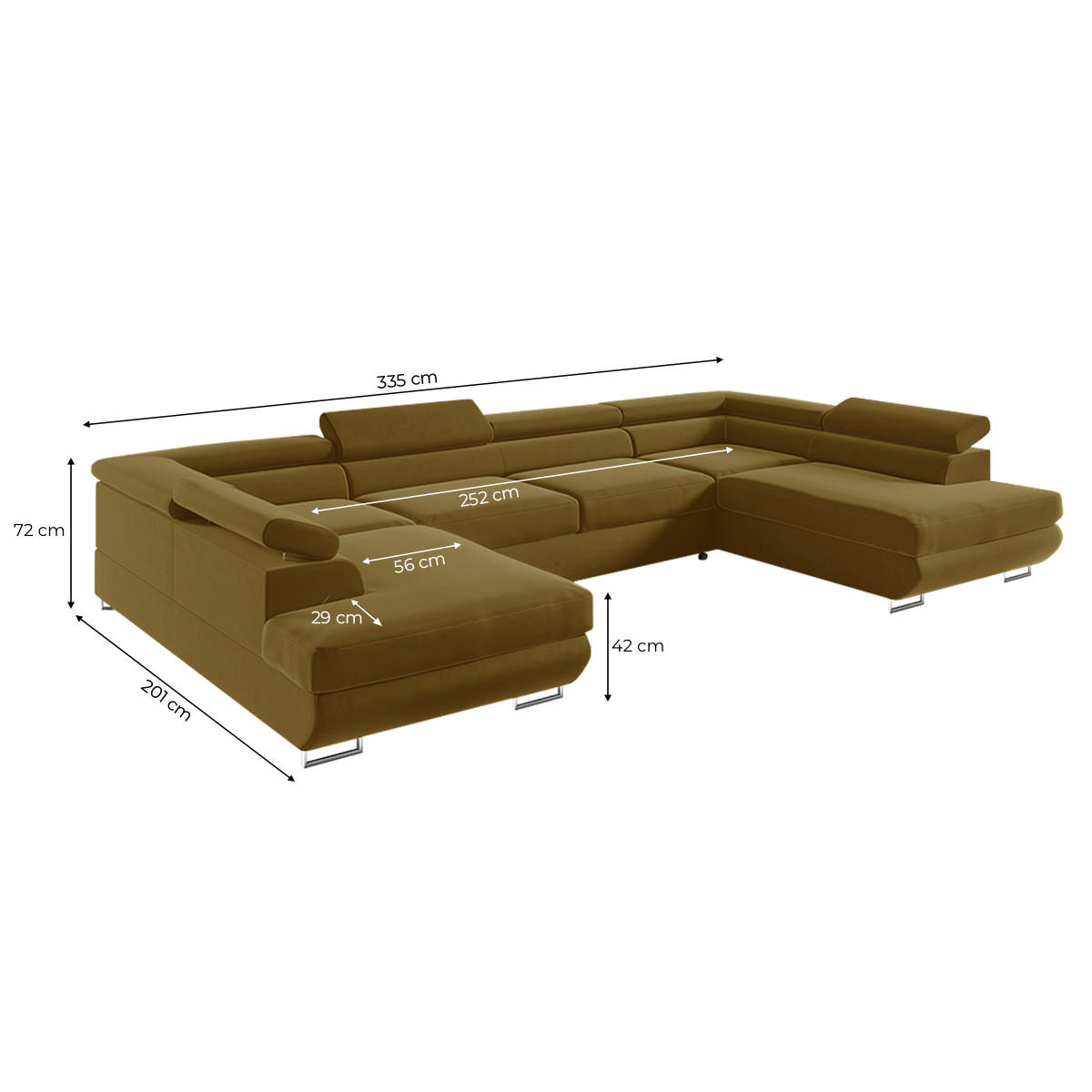 PANORAMASOFA Lyam 5 Sitzplätze Senf - Gelb, Holzwerkstoff (335/72/201cm) - Petits-meubles
