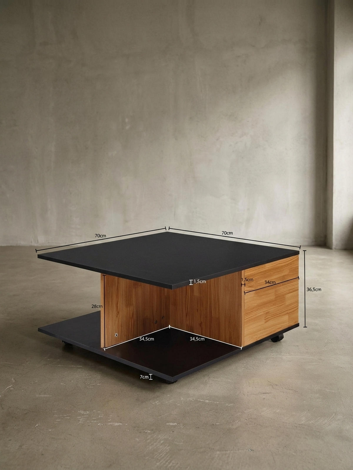 COUCHTISCH mit Rollen, Melaminharzbeschichtung und 2 Schubladen, Anthrazit 70x70x36 cm - Anthrazit/Schwarz, Holz (70/70/36cm) - KADIMA DESIGN