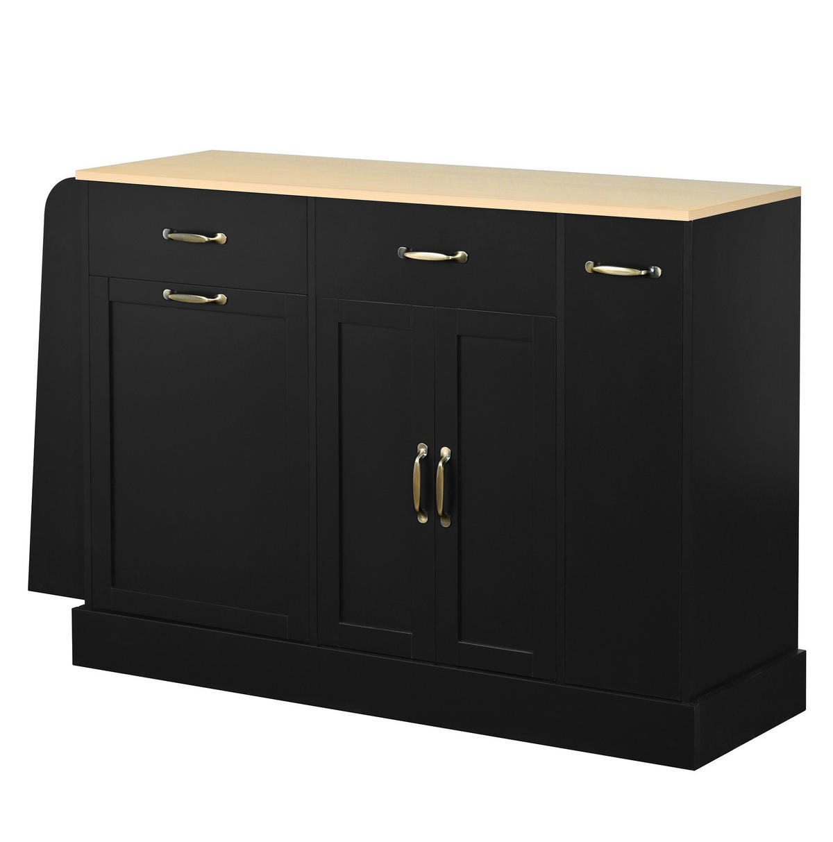 SIDEBOARD mit Mülleimerfach 133,5 x 40 x 86 cm Schwarz Holzoptik - Schwarz, Holzwerkstoff (133.5/86/40cm) - Meubliv