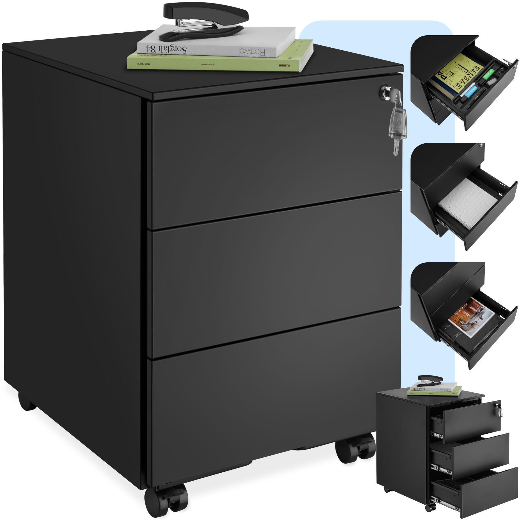 AKTENROLLSCHRANK Magna,39 x 45 x 55 cm,schwarz - Schwarz, Textil (39/55/45cm) - tectake