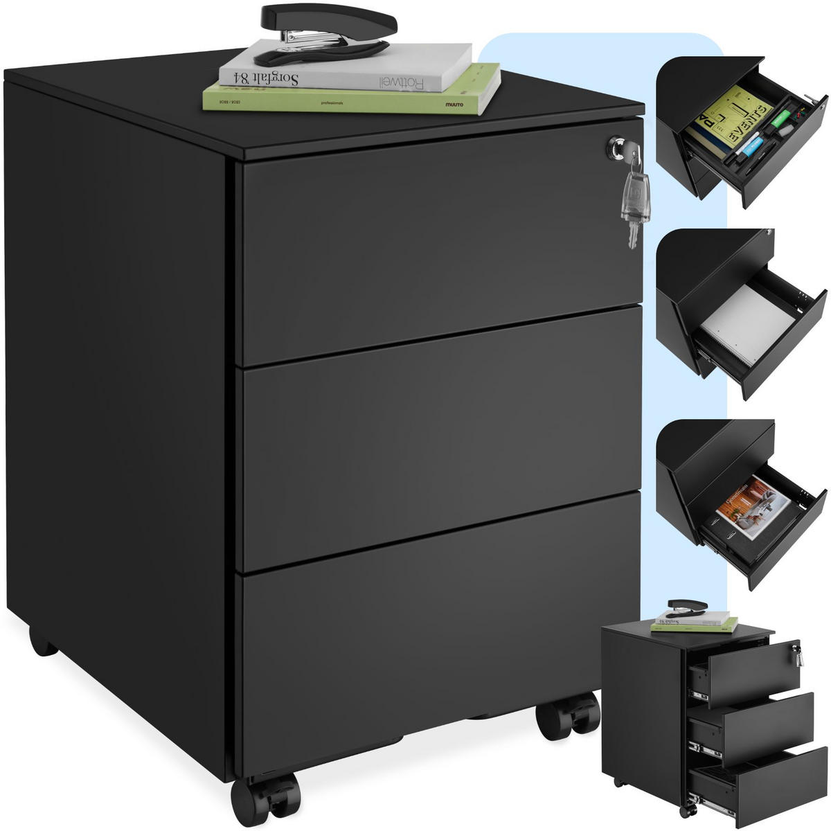 AKTENROLLSCHRANK Magna,39 x 45 x 55 cm,schwarz - Schwarz, Textil (39/55/45cm) - tectake