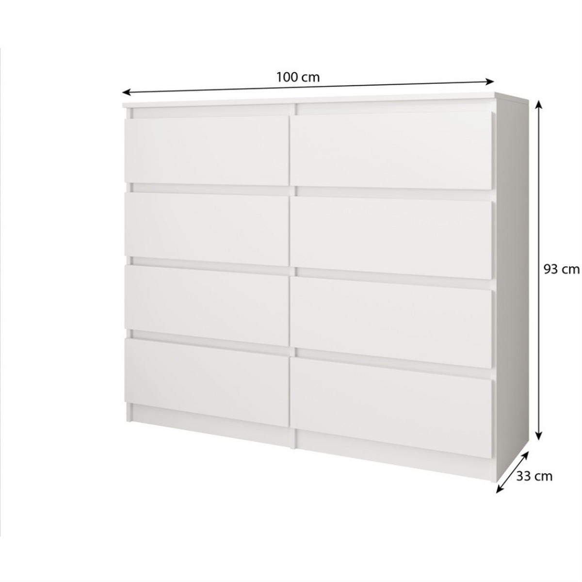 KOMMODE Look 100 cm mit acht Schubladen, weiß - Weiß, Holzwerkstoff (100/93/33cm) - Beautysofa