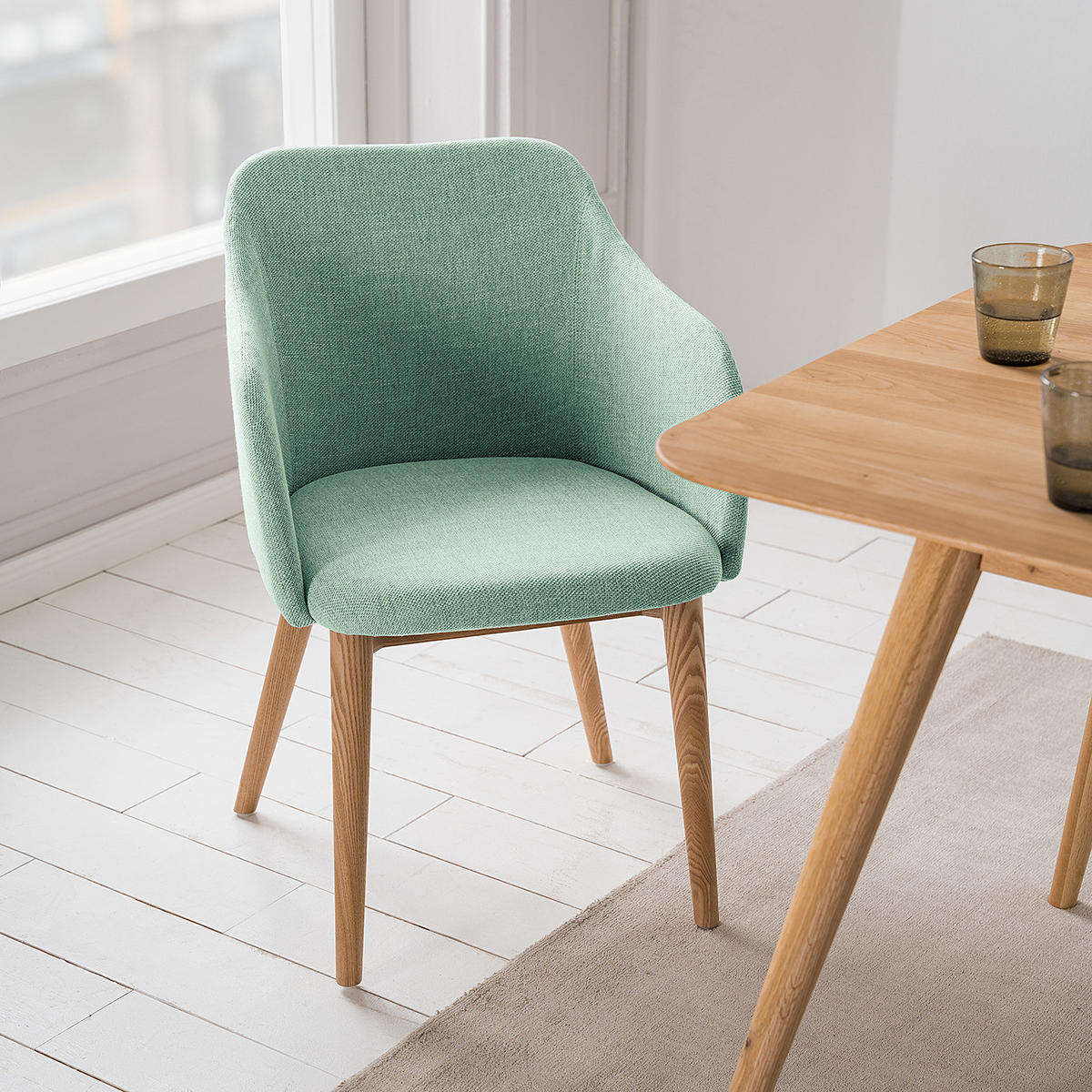 ARMLEHNENSTUHL - Webstoff / Esche massiv - Mintgrün, Textil (54/82/60cm) - home24