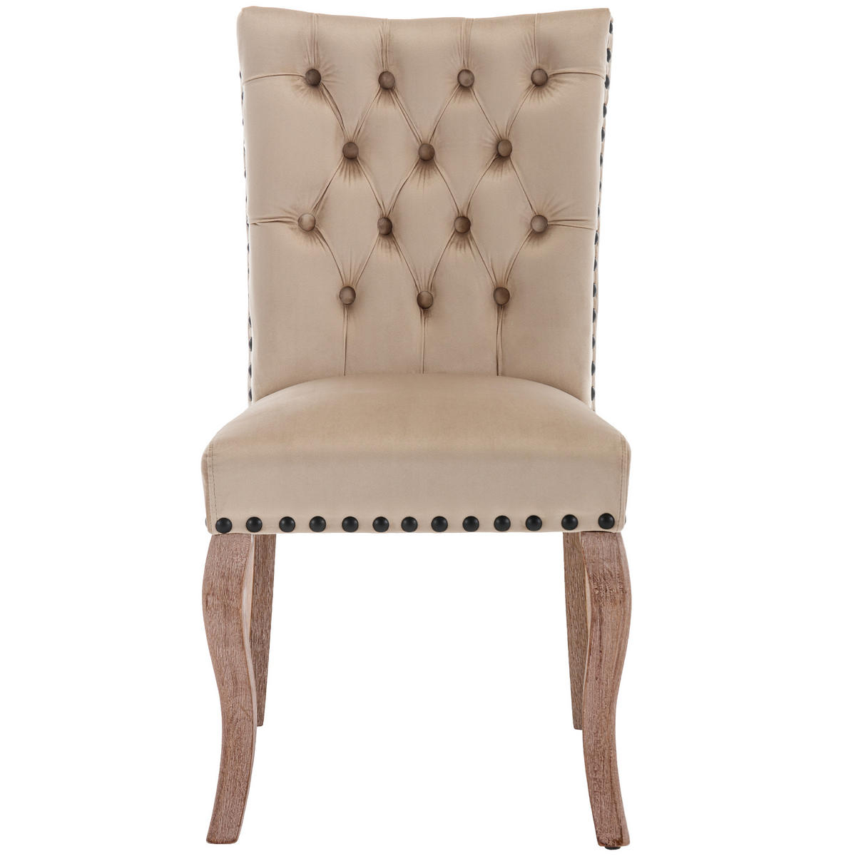 ESSZIMMERSTUHL 2er-Set mit samtgepolstertem Massivholzgestell, Kupfernägeln und modernem Design als komfortabler Sessel, beige - Beige, Textil (63/95/49cm) - Luhomfu