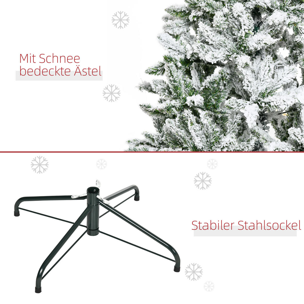 WEIHNACHTSBAUM 150 cm Künstlicher Kieferbaum mit Kunstschnee, 358 Astspitzen - Weiß/Grün, Kunststoff/Metall (150cm) - HOMCOM