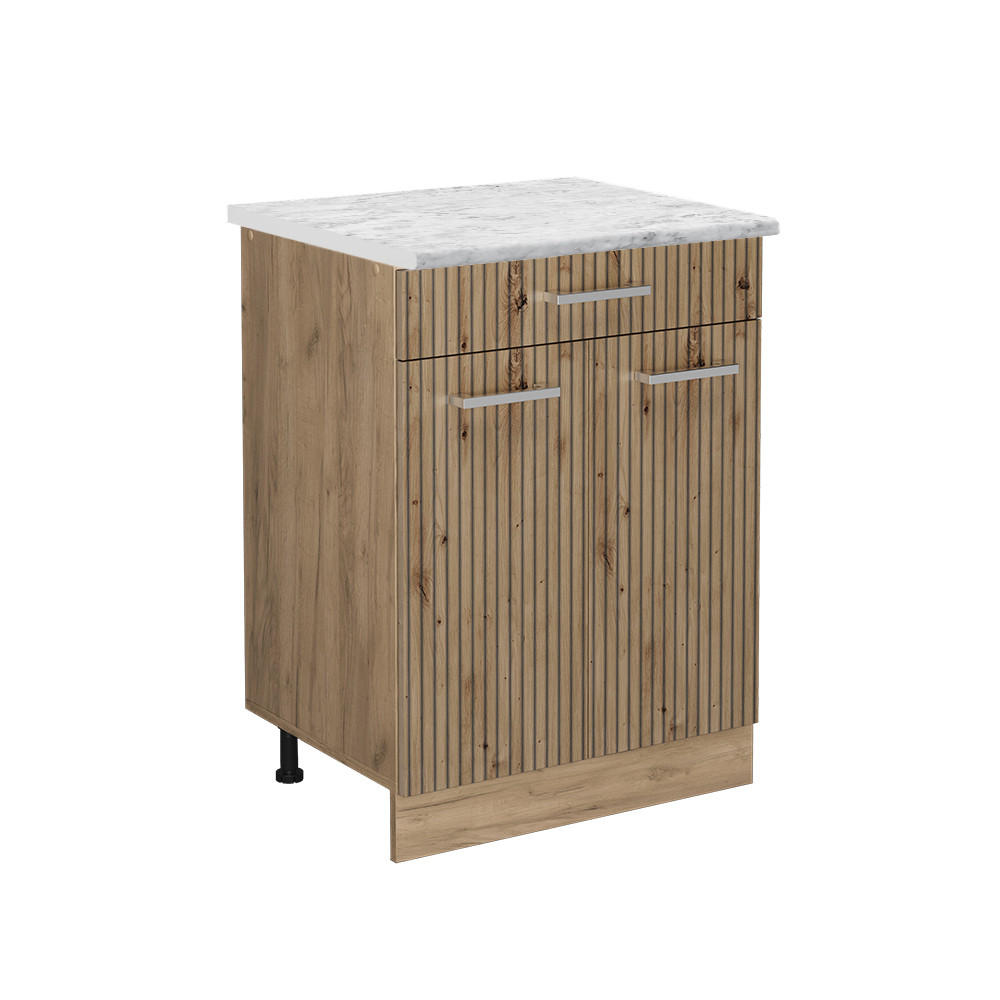 KÜCHENUNTERSCHRANK R-Line Artisan-Eiche 60 cm AP Marmor - Honigeiche/Eiche Wotan, Holzwerkstoff (60/81.6/60cm) - Vicco