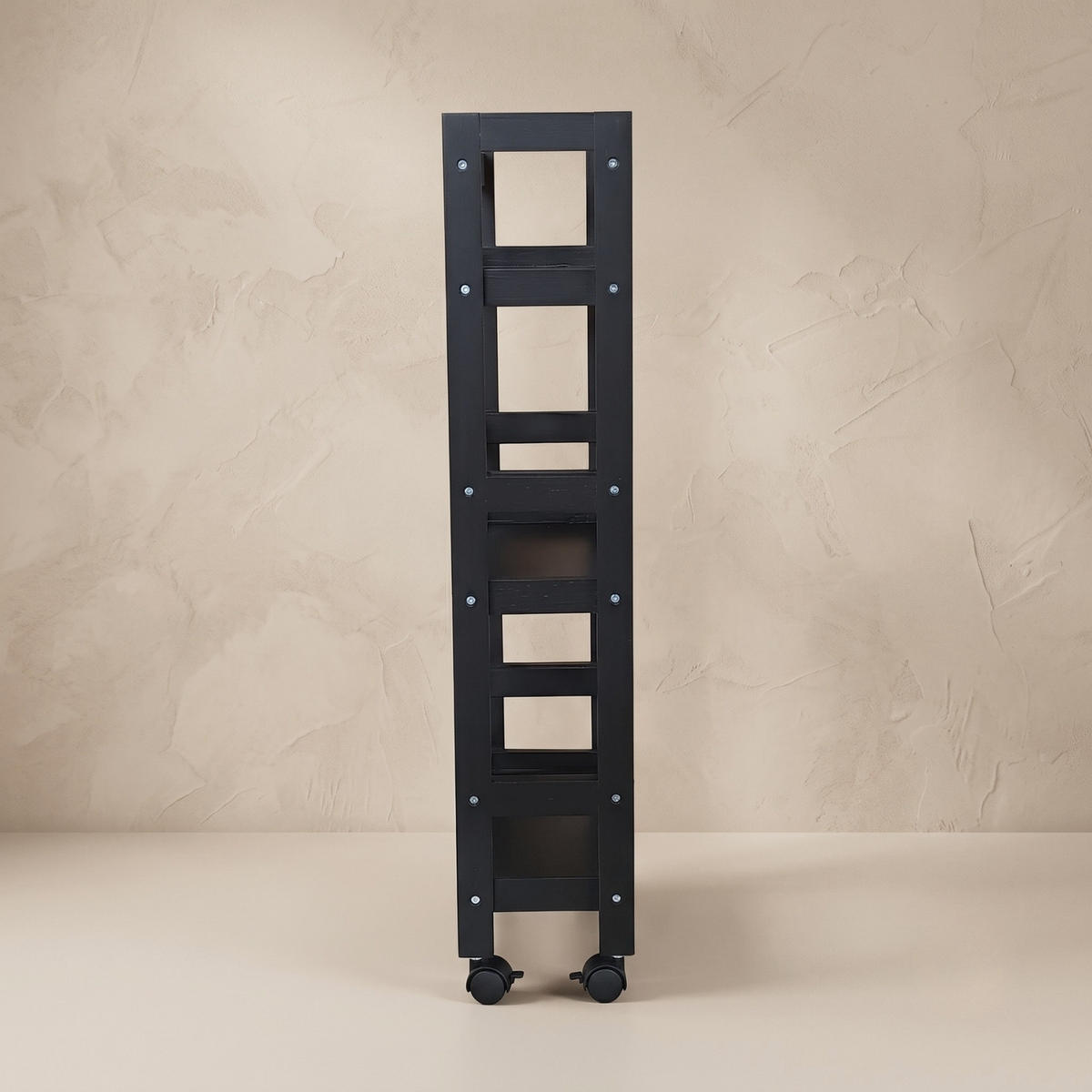 BADEZIMMERREGAL auf Rollen Kluk 38/15/76 cm - Schwarz, Naturmaterialien (15/76/38cm) - NUXIO