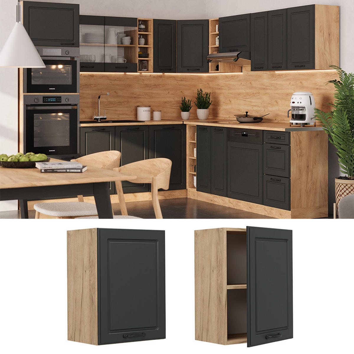HÄNGESCHRANK R-Line Anthrazit Landhaus 45 cm - Honigeiche/Anthrazit, Holzwerkstoff (45/60/31cm) - Vicco