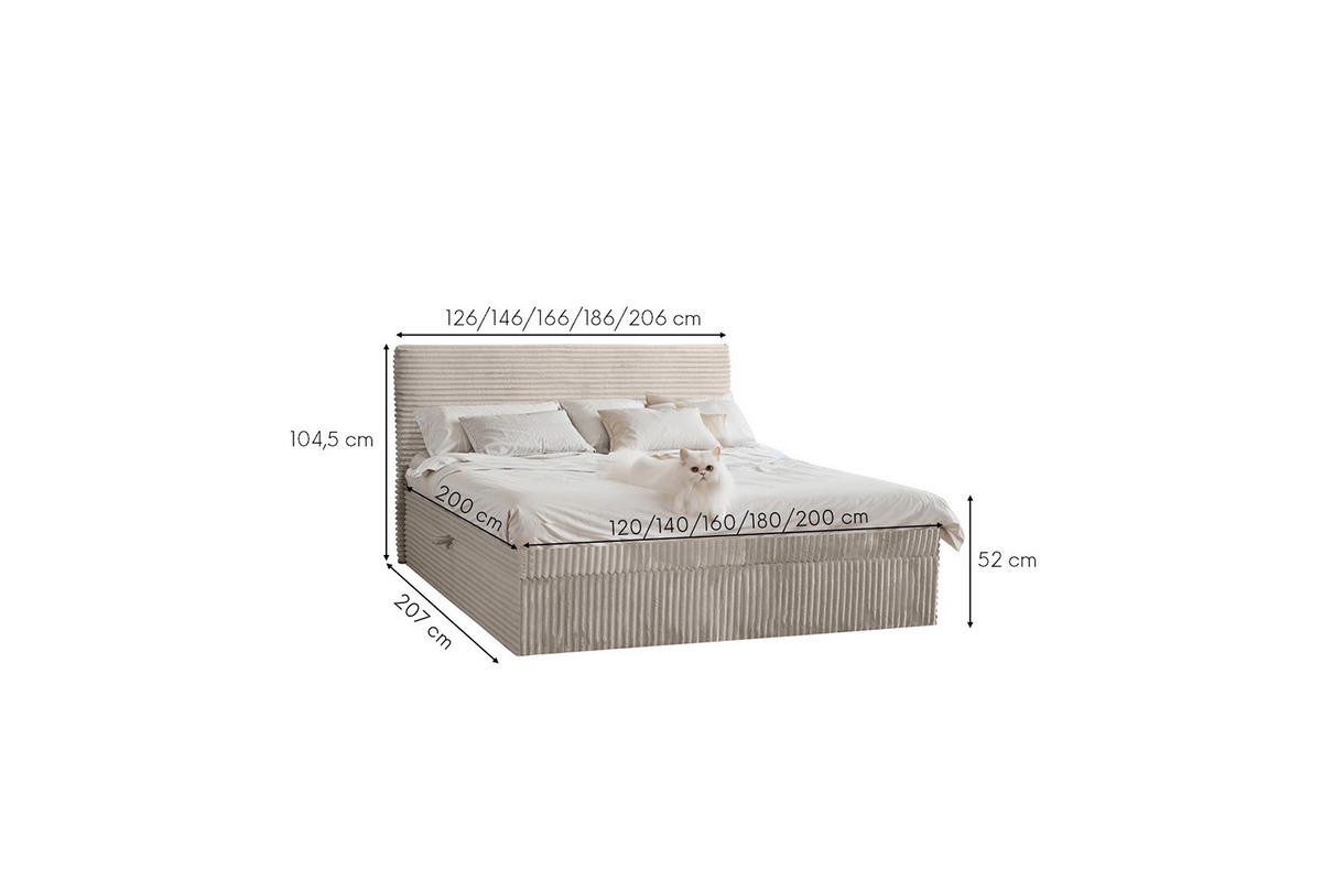 BOXBETT Bettkasten Und Topper TRENTO Ohne Bein Stoff Plüsch Cord 120x200 cm Ecru H3-Bonell - Ecru, Holz/Textil (120/200cm) - Kaiser Möbel