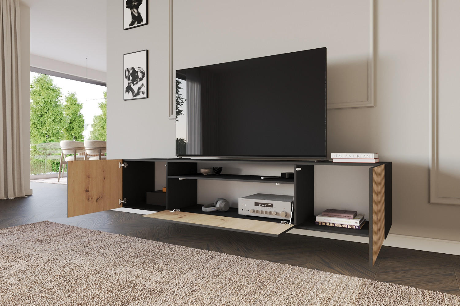 LOWBOARD SENI-W 200x40x41 cm - Schwarz / Artisan - Schwarz, Holzwerkstoff (200/40/41cm) - ALTDECOR