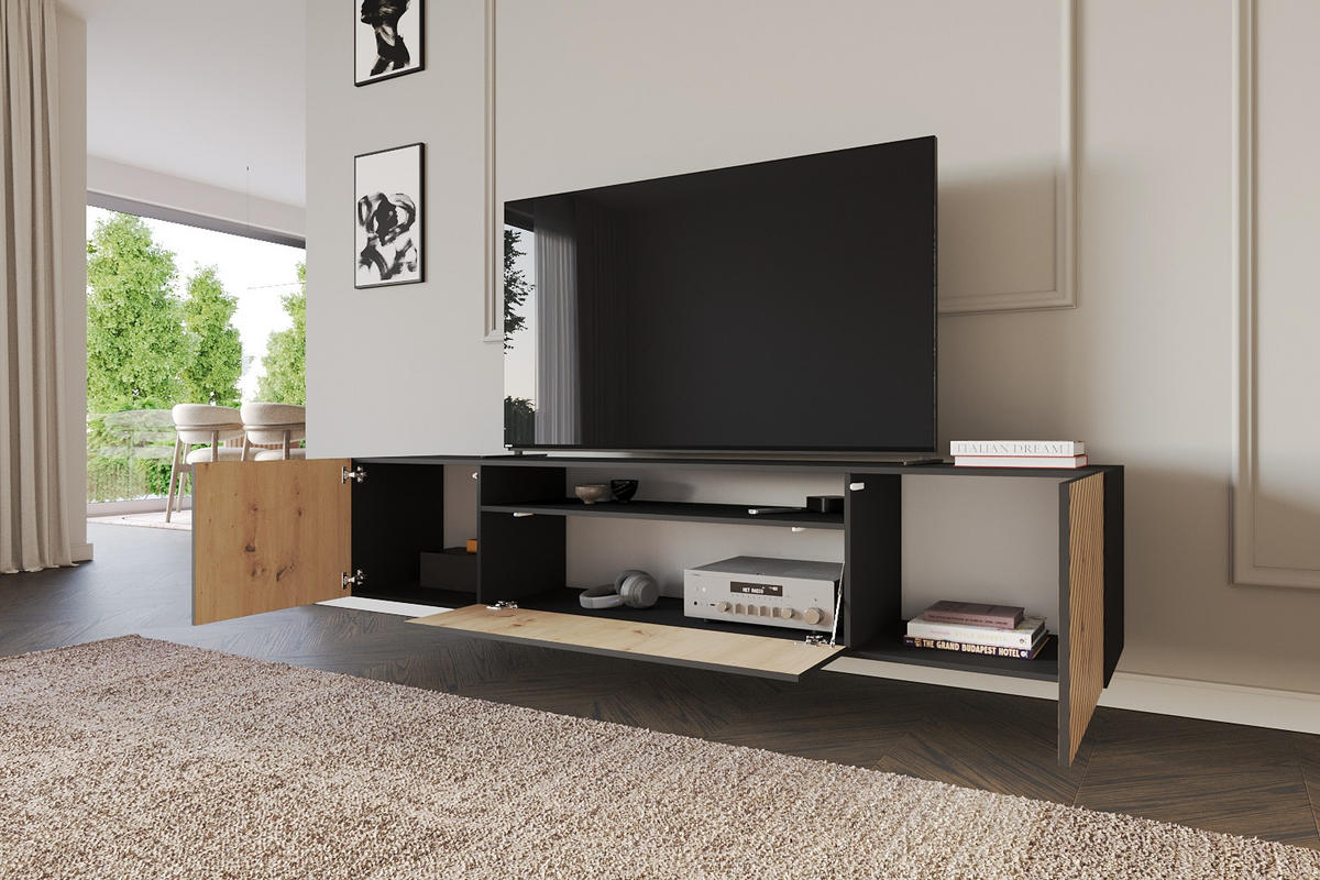 LOWBOARD SENI-W 200x40x41 cm - Schwarz / Artisan - Schwarz, Holzwerkstoff (200/40/41cm) - ALTDECOR