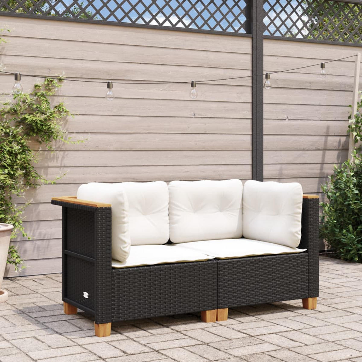GARTENSOFA LYXAE 127/62/63.5 cm （2-SITZER） - Schwarz, Holz (127/62/63.5cm) - ZMH