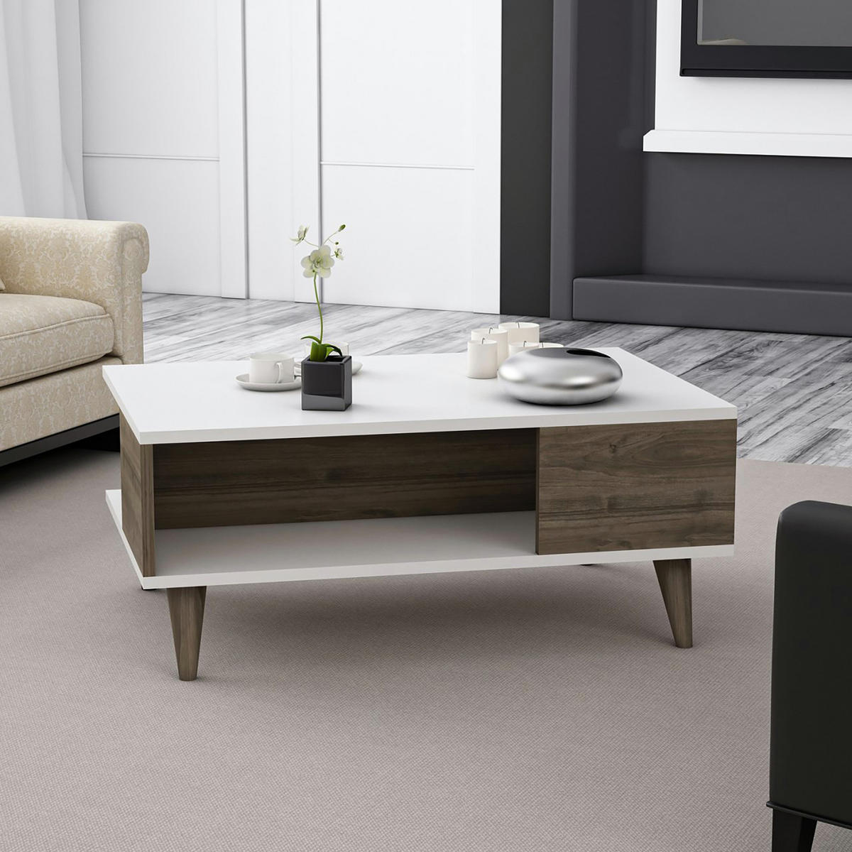 COUCHTISCH Grenaa 90/60/39 - Weiß, Holzwerkstoff (60/90/39cm) - [en.casa]