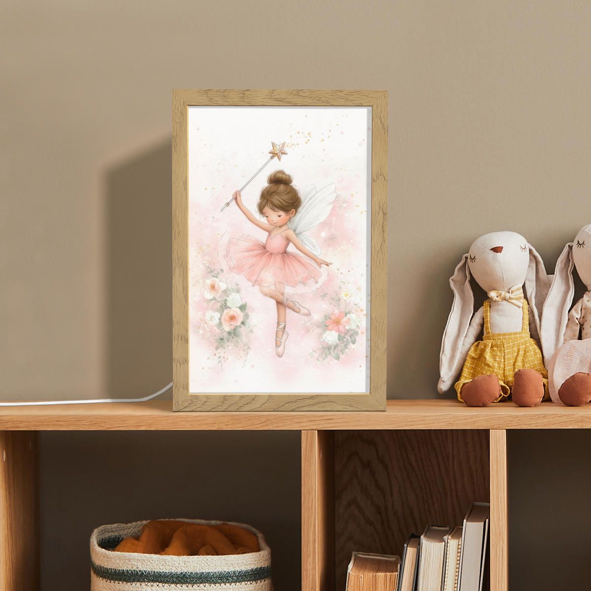 NACHTTISCHLAMPE Ballerina - Fee - Blumen - Rosa 20x30 cm - Rosa, Holzwerkstoff (8/20/30cm)