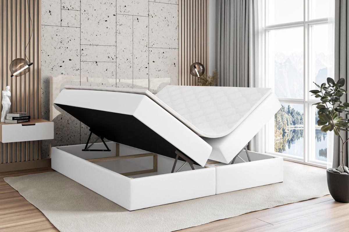 BOXBETT mit H4-Matratze und Lattenrost- ZAFIRA-BZ - 160x200 - Weiß Kunstleder - Weiß, Holzwerkstoff (160/200cm) - ALTDECOR