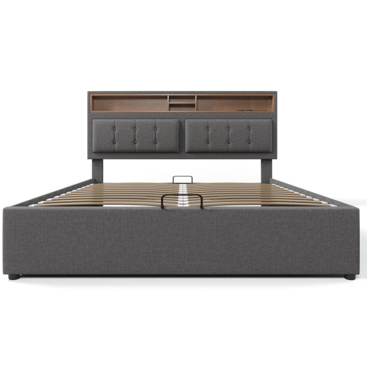 POLSTERBETT 160/200 cm Grau mit Stauraum, Matratze und USB- und Type-C-Anschlüssen - Grau, Textil (160/200cm) - Flora Grace