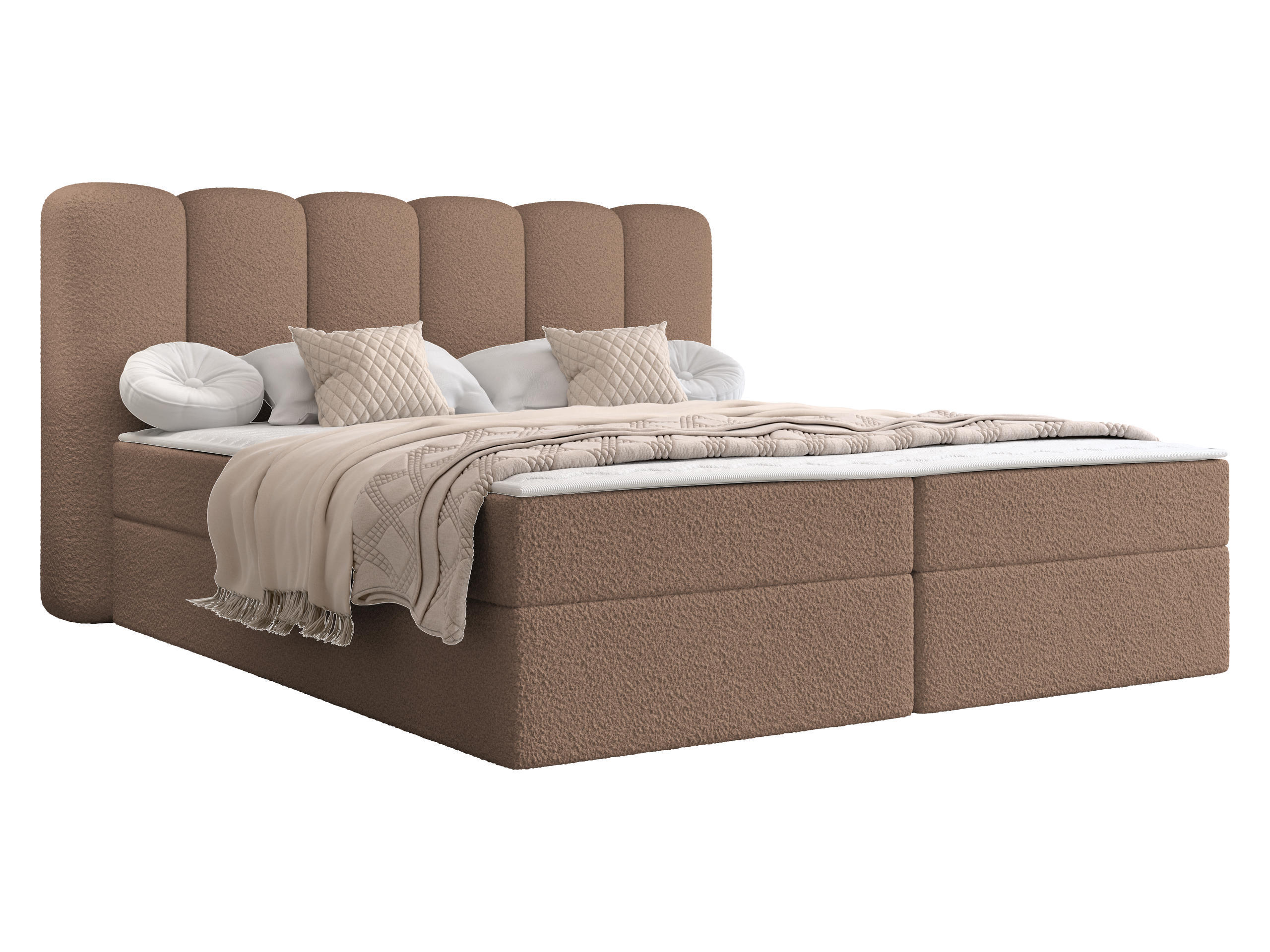 BOXBETT Softi 1 Boucle - H3 - Schwarz/Braun, Holz/Holzwerkstoff (160/200cm) - MIRJAN24