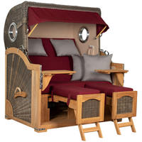 STRANDKORB Düne Grande Bullauge Teak PE Grey Dessin 594 - Rot/Braun, Metall (142/170/95cm) - Mr. Deko