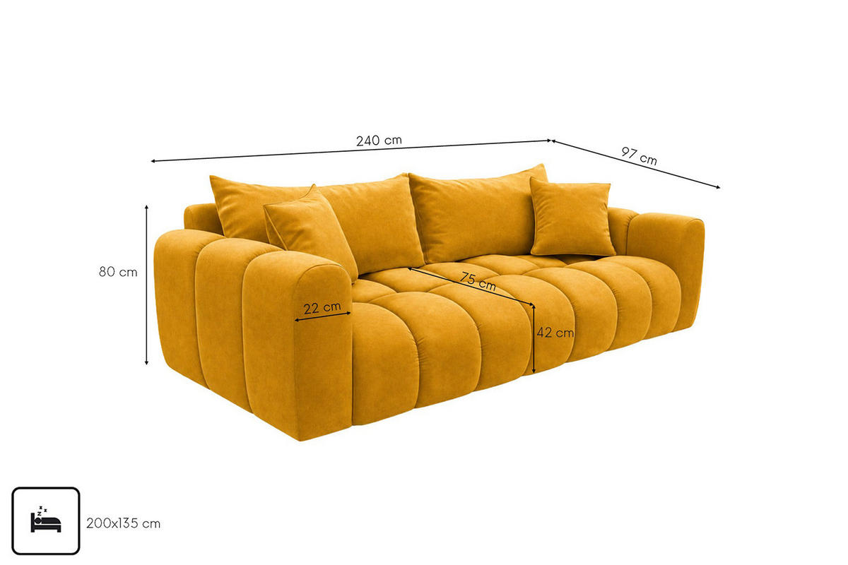 ROZKLÁDACÍ POHOVKA s úložným prostorem, velurová tkanina Bluvel, Zlatá, COSMOPOLITAN - zlatá, dřevo (240/97cm) - Kaiser Möbel
